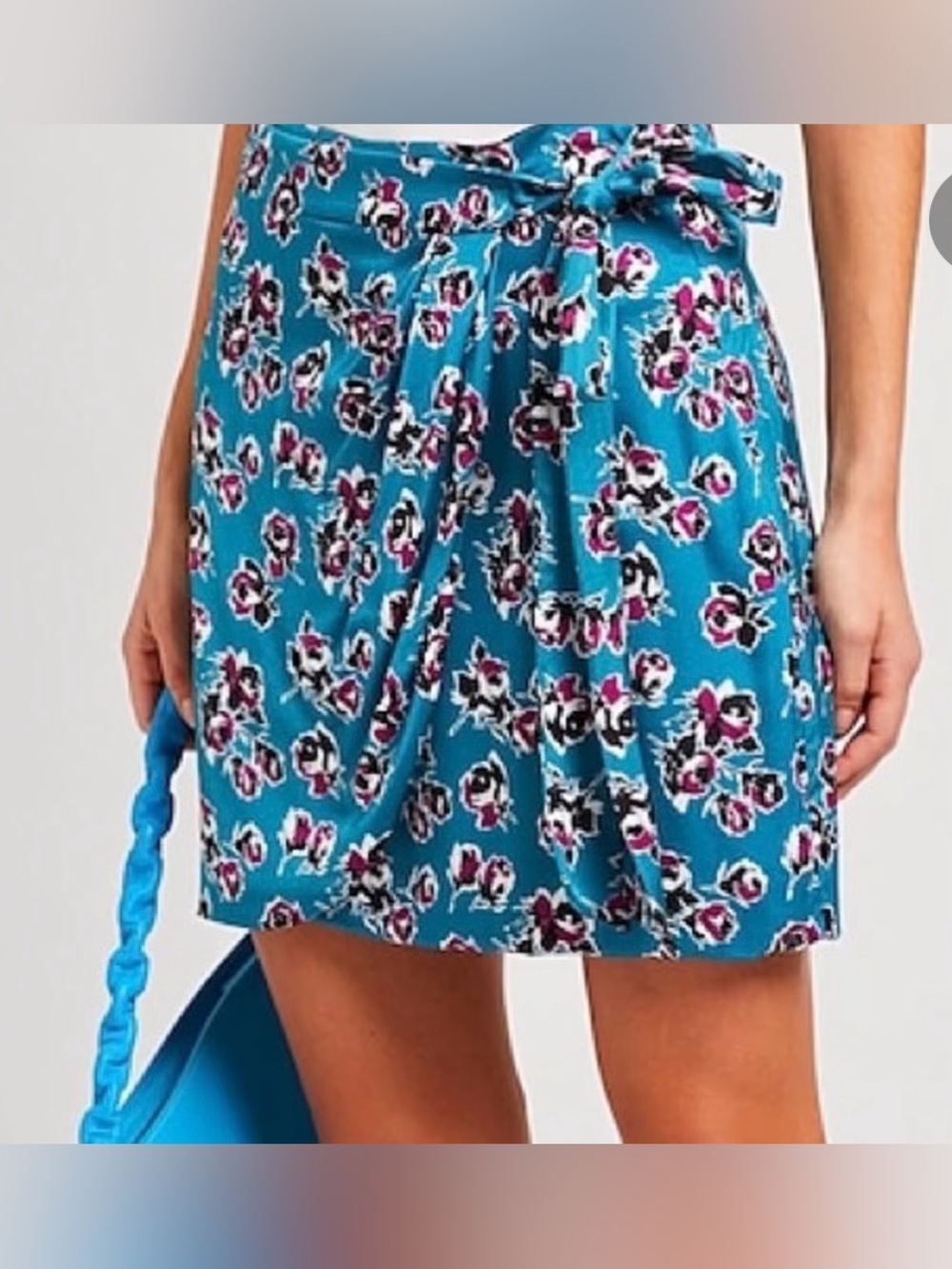 NWT The Kooples Rock roses Teal Floral Wrap Skirt with Magenta and Black Flowers